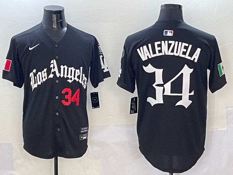 Men Los Angeles Dodgers #34 Valenzuela Black Five generations Joint Name 2025 Nike MLB Jersey style 4->atlanta braves->MLB Jersey